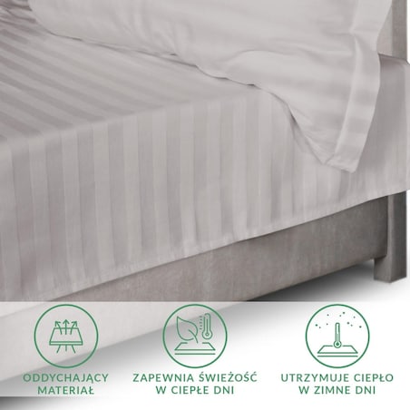 Prześcieradło bambusowe satyna bawełniana 160x240 Bamboo paski, szare