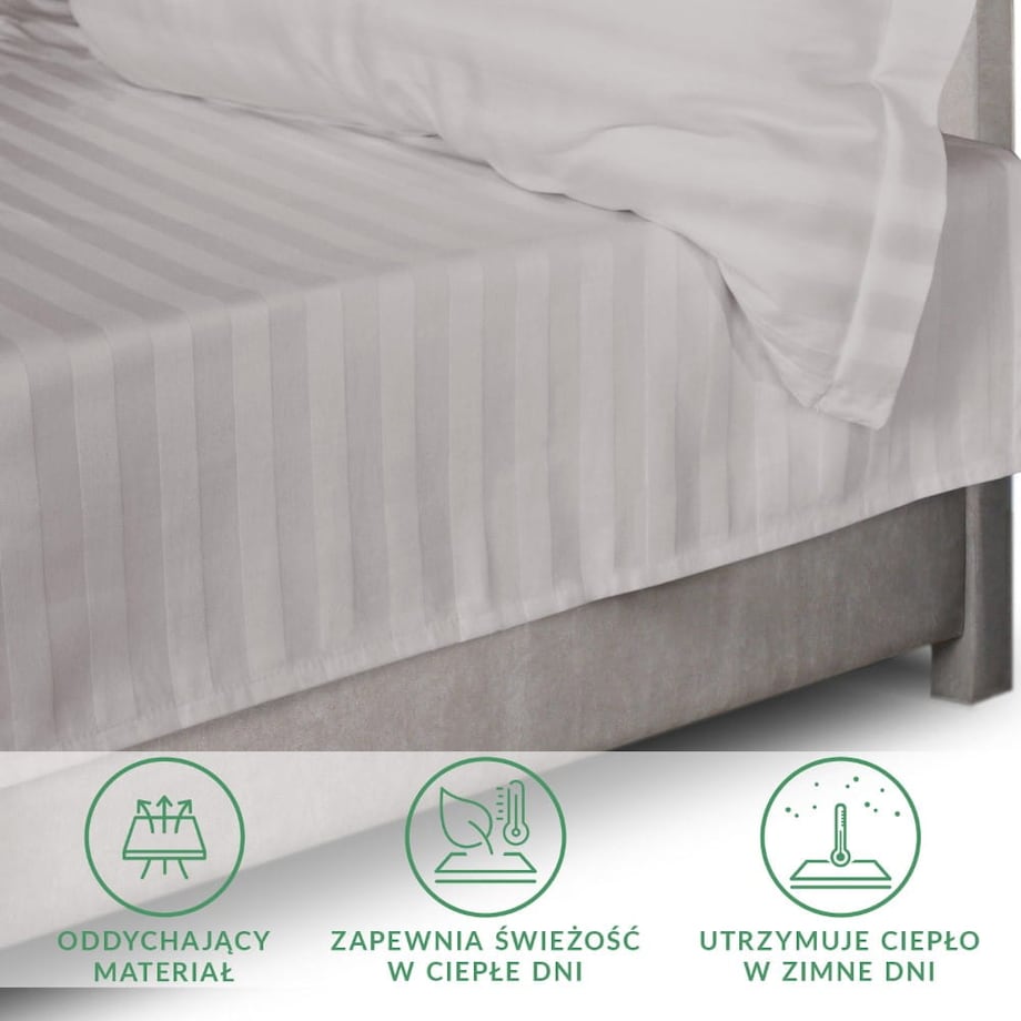 Prześcieradło bambusowe satyna bawełniana 160x240 Bamboo paski, szare