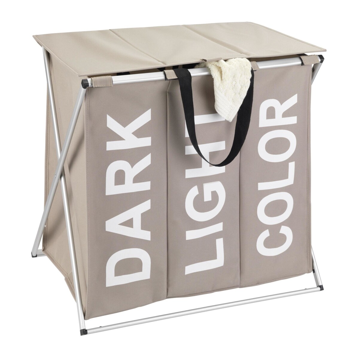 Pojemnik trójkomorowy na brudną bieliznę, składany kosz na pranie + uchwyty, WENKO