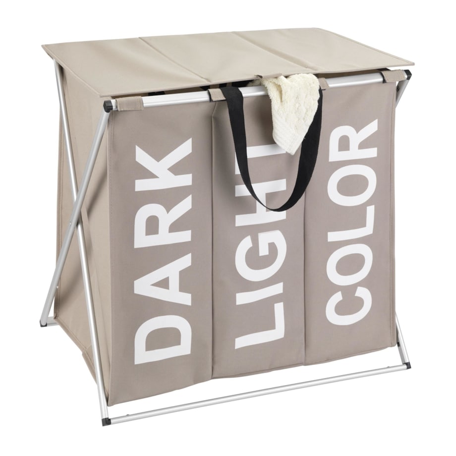 Pojemnik trójkomorowy na brudną bieliznę, składany kosz na pranie + uchwyty, WENKO