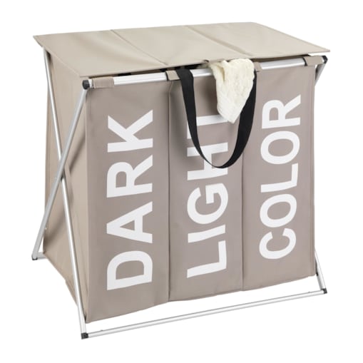 Pojemnik trójkomorowy na brudną bieliznę, składany kosz na pranie + uchwyty, WENKO