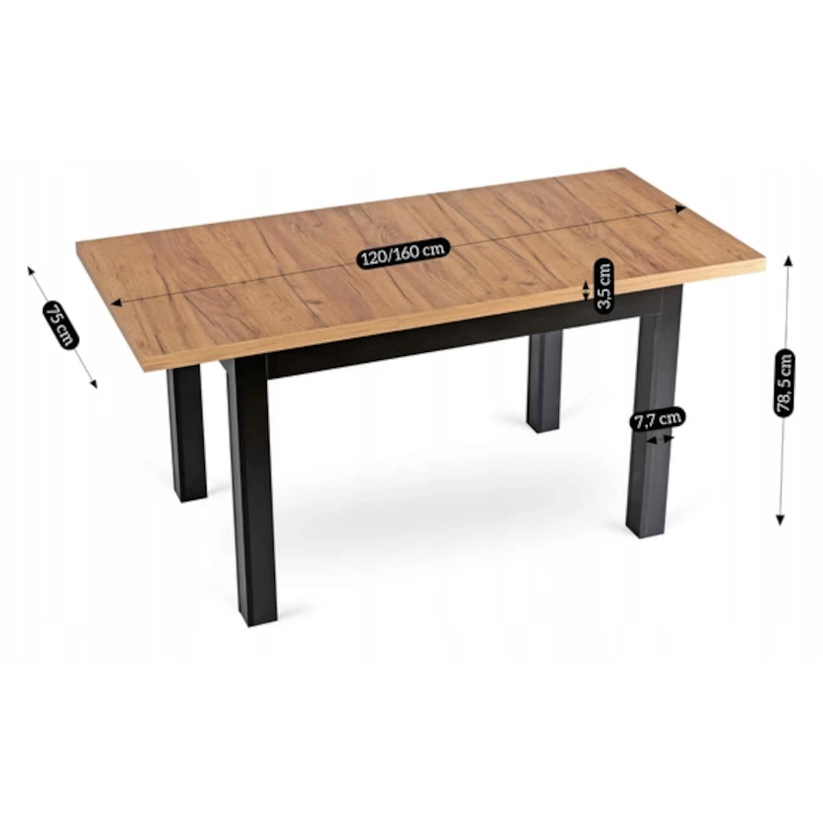 Stół rozkładany do jadalni dąb craft czarny 120-160 cm SKUBI