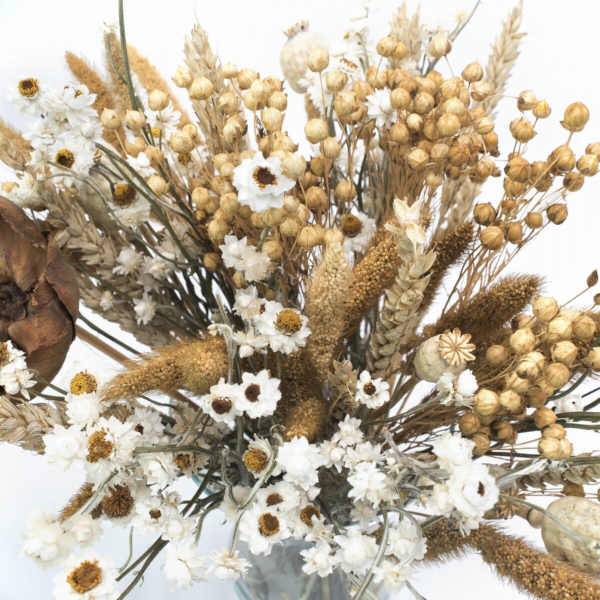 Zestaw suszonych kwiatów do wazonu Rustic - setaria, złociszek, len