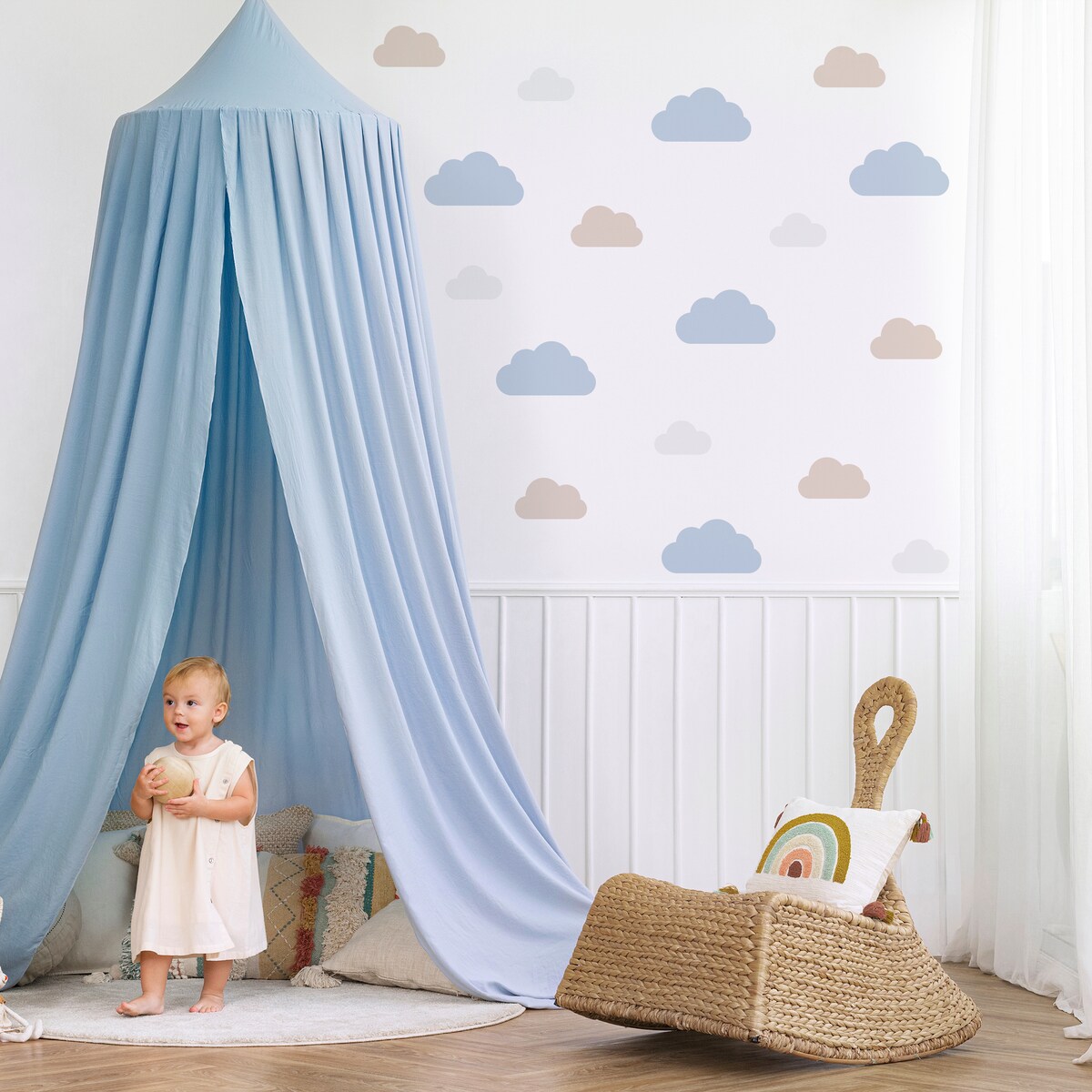Naklejki Na Ścianę Dla Dzieci Niebieskie Chmurki Beżowe Chmury Boho Zestaw 60x30cm
