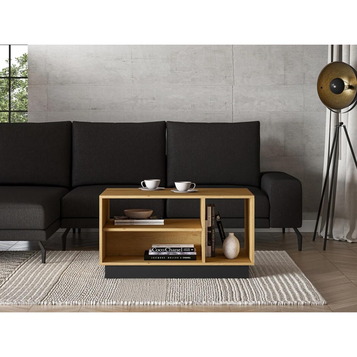 Stolik kawowy BRONX 90cm dąb/czarny