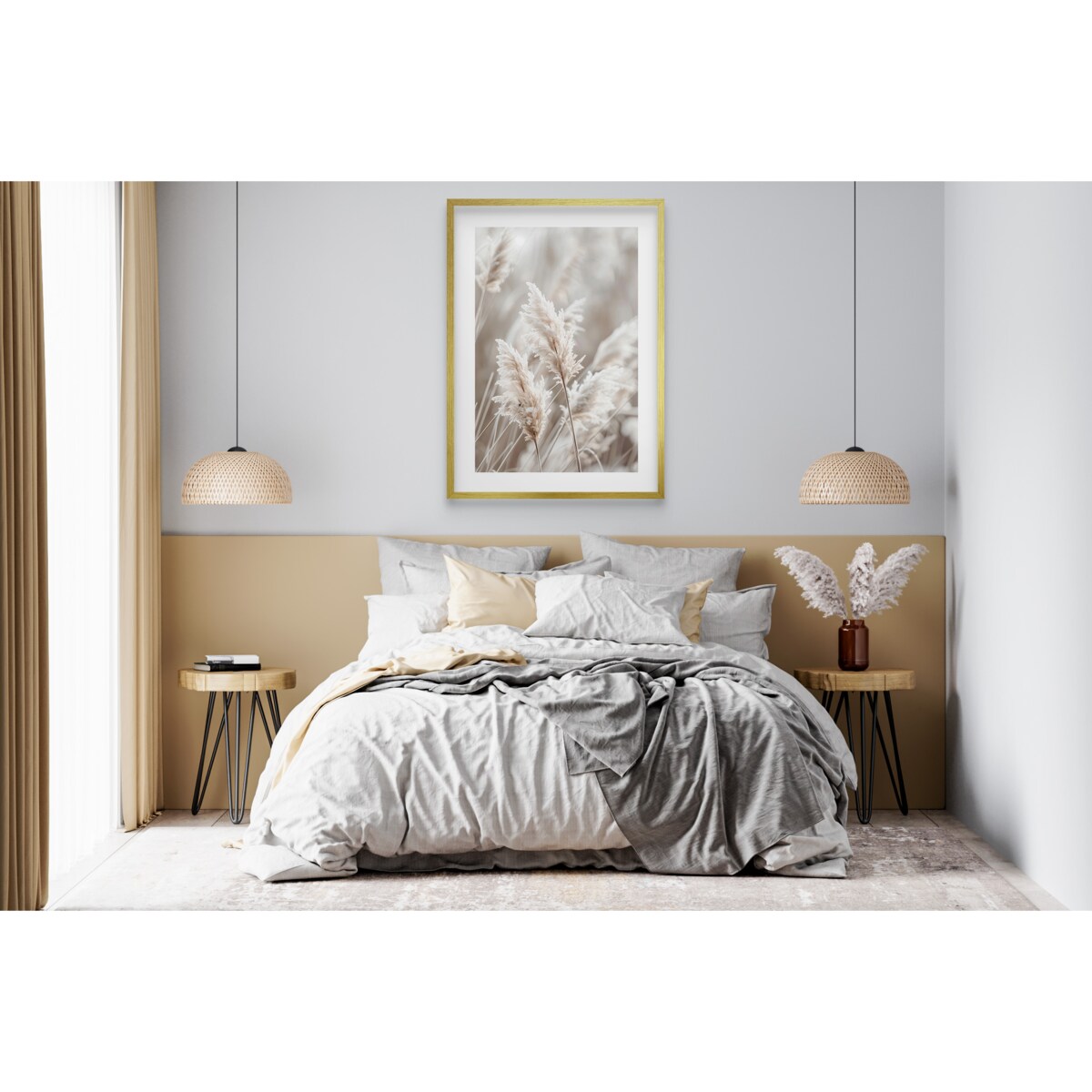 Obraz Plakat na ścianę w Złotej ramie Ozdoba ścienna do salonu Boho Trawy