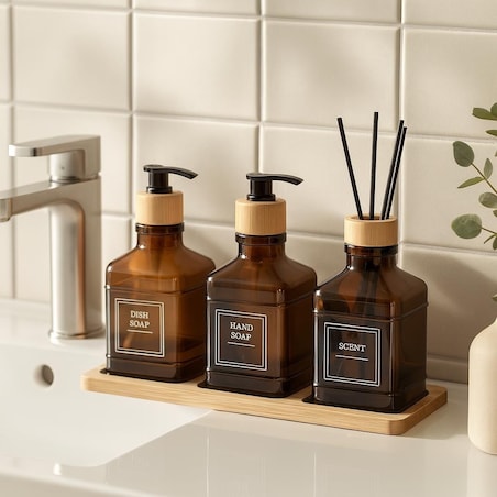 Zestaw łazienkowy z tacką i dyfuzorem 340 ml 15x7x7 cm OLER brązowy