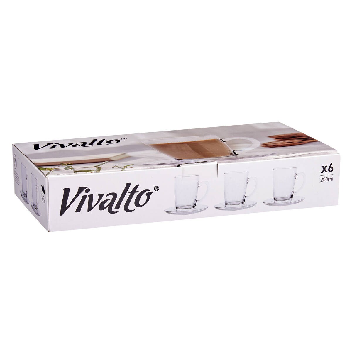 Szklane filiżanki do kawy cappuccino ze spodkami, 6 sztuk, 200 ml