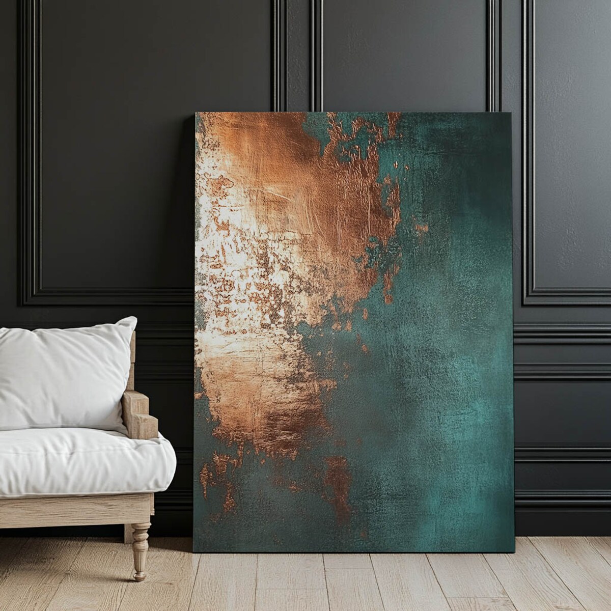 Miedziowy Akcent w Turkusie, 50x70 cm, bez ramy, płótno premium na blejtramie
