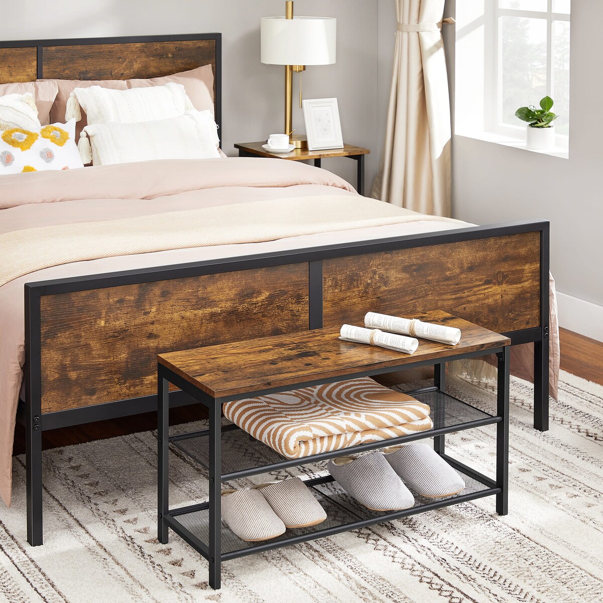 Szafka Na Buty 80X30X44,5 Cm Rustykalny Brąz, Czarny