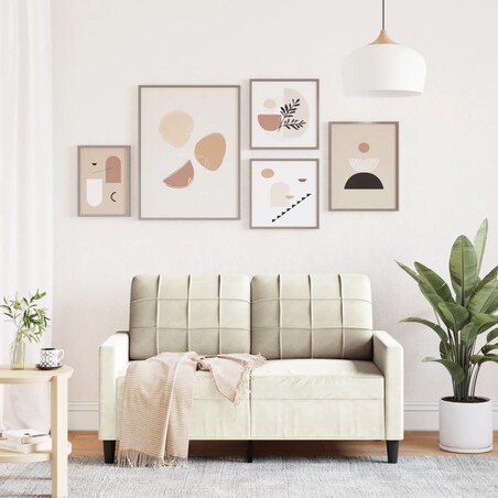 vidaXL Sofa 2-osobowa, kremowy, 120 cm, tapicerowana aksamitem