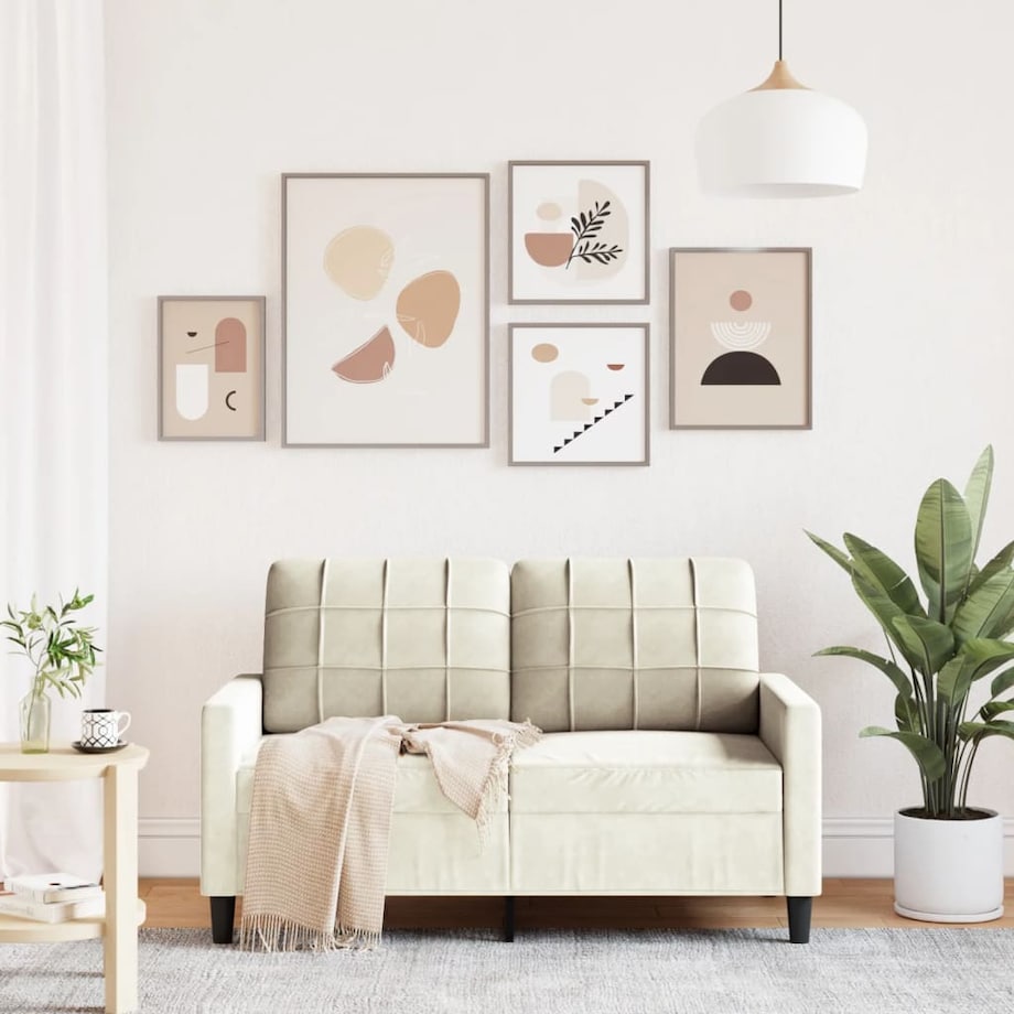 vidaXL Sofa 2-osobowa, kremowy, 120 cm, tapicerowana aksamitem