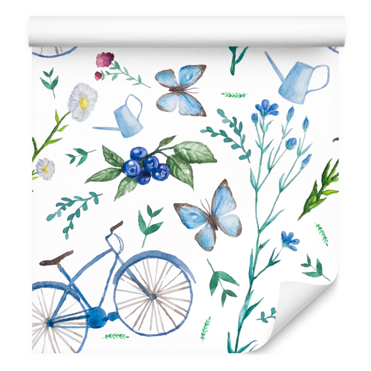 Tapeta młodzieżowa rowery kwiaty owoce motyle