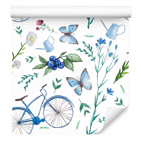 Tapeta młodzieżowa rowery kwiaty owoce motyle