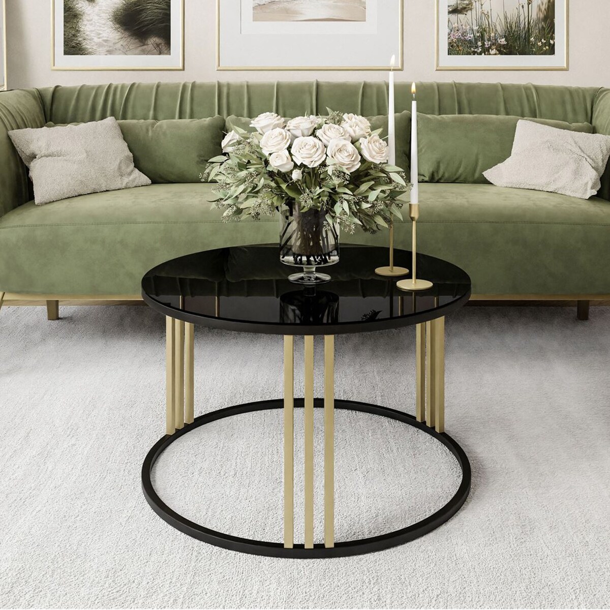 Okrągły stolik kawowy LORI MIX czarnozłoty czarne szkło