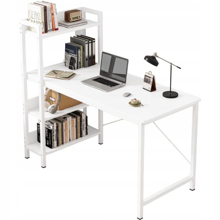 Biurko komputerowe stolik loft białe stół nowoczesne z regałem gamingowe