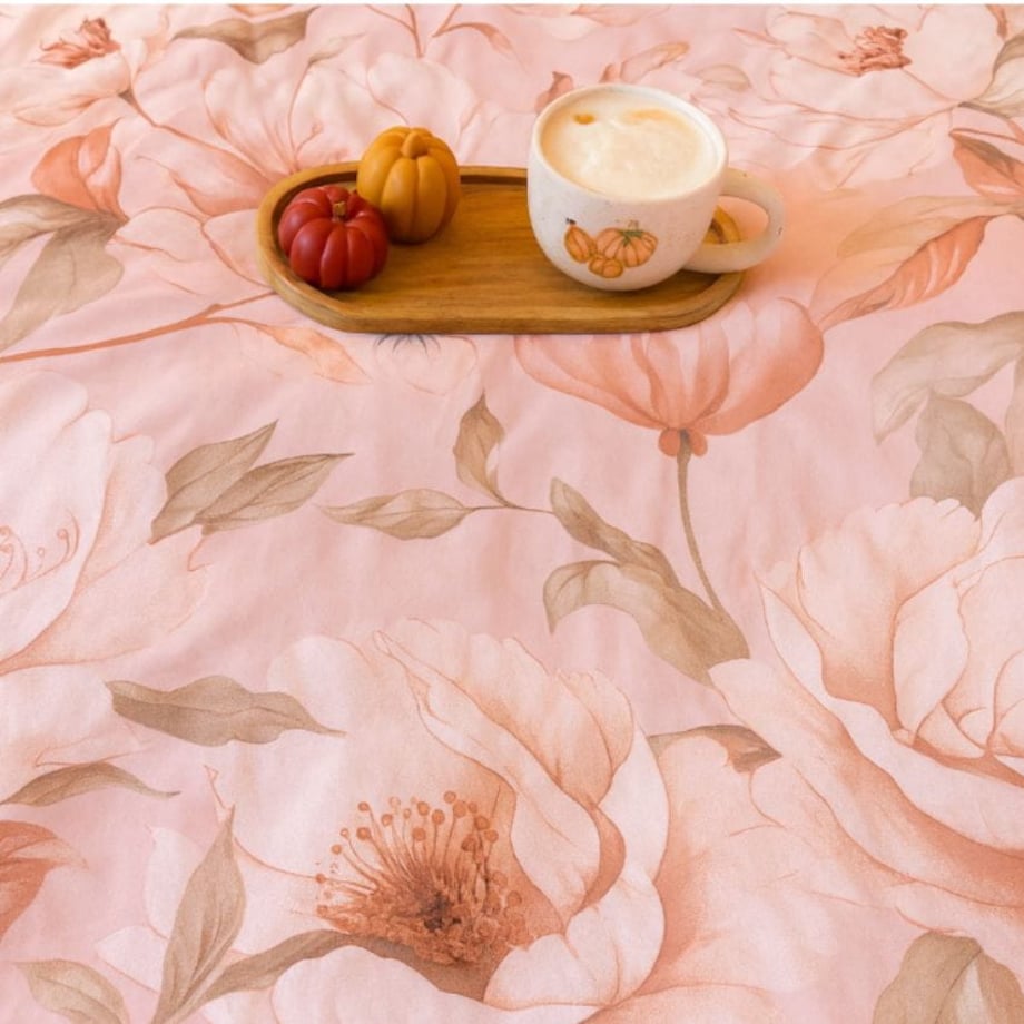Pościel bawełniana 200x220cm Kwiaty Magnolii różowa