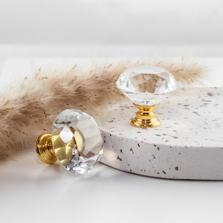 Gałka meblowa uchwyt meblowy kryształowa diamentowa glamour złota 31mm