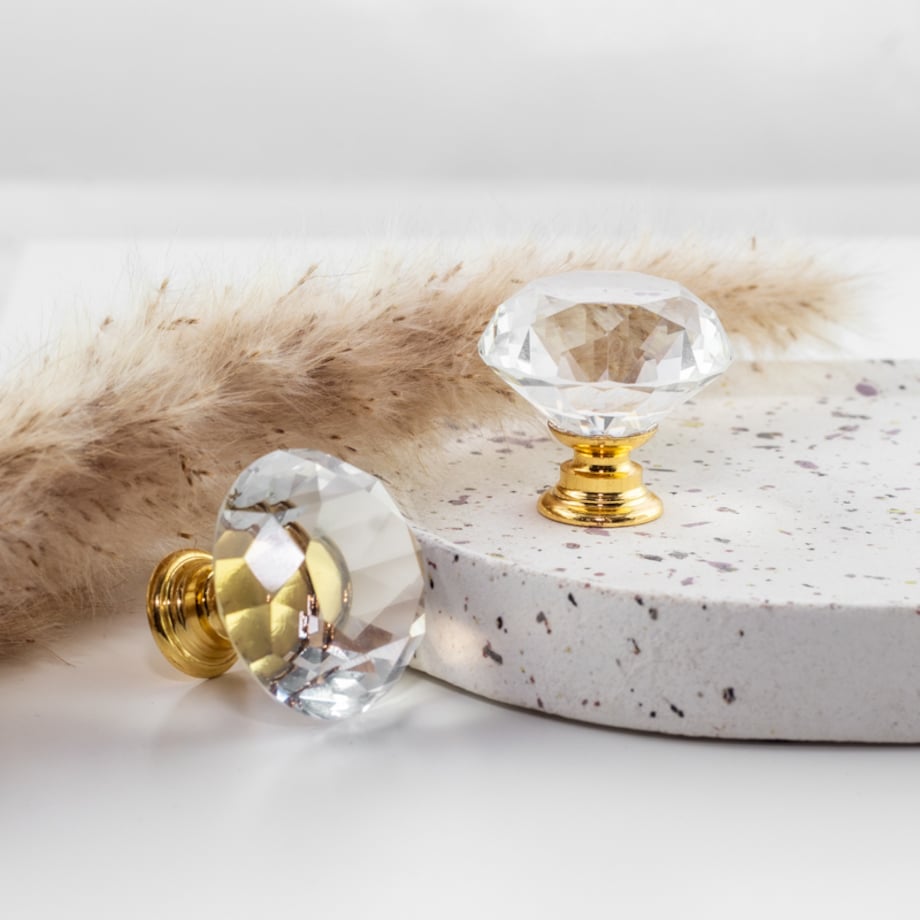 Gałka meblowa uchwyt meblowy kryształowa diamentowa glamour złota 31mm