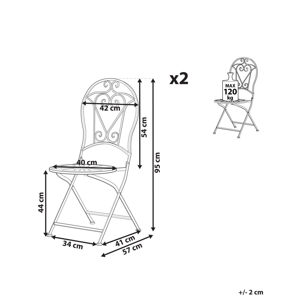 Zestaw 2 krzeseł ogrodowych metalowy zielony TRENTO