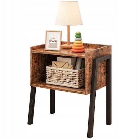 Szafka nocna loft stolik rustykalny półka drewniana industrialna sypialnia