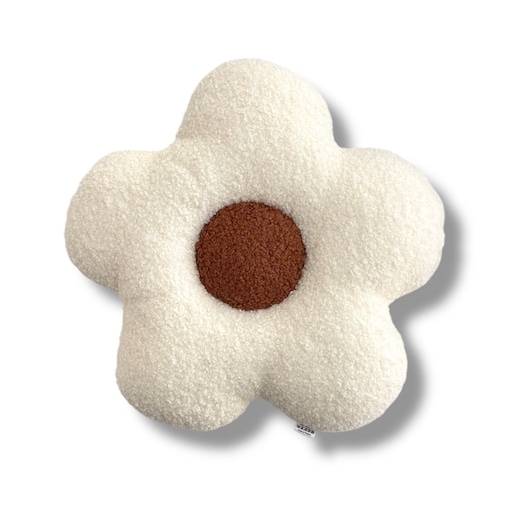 Poduszka boucle duży Kwiatek biały / rudy
