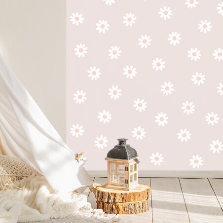 Naklejka na ścianę łuk brudny róż - stokrotki XXL