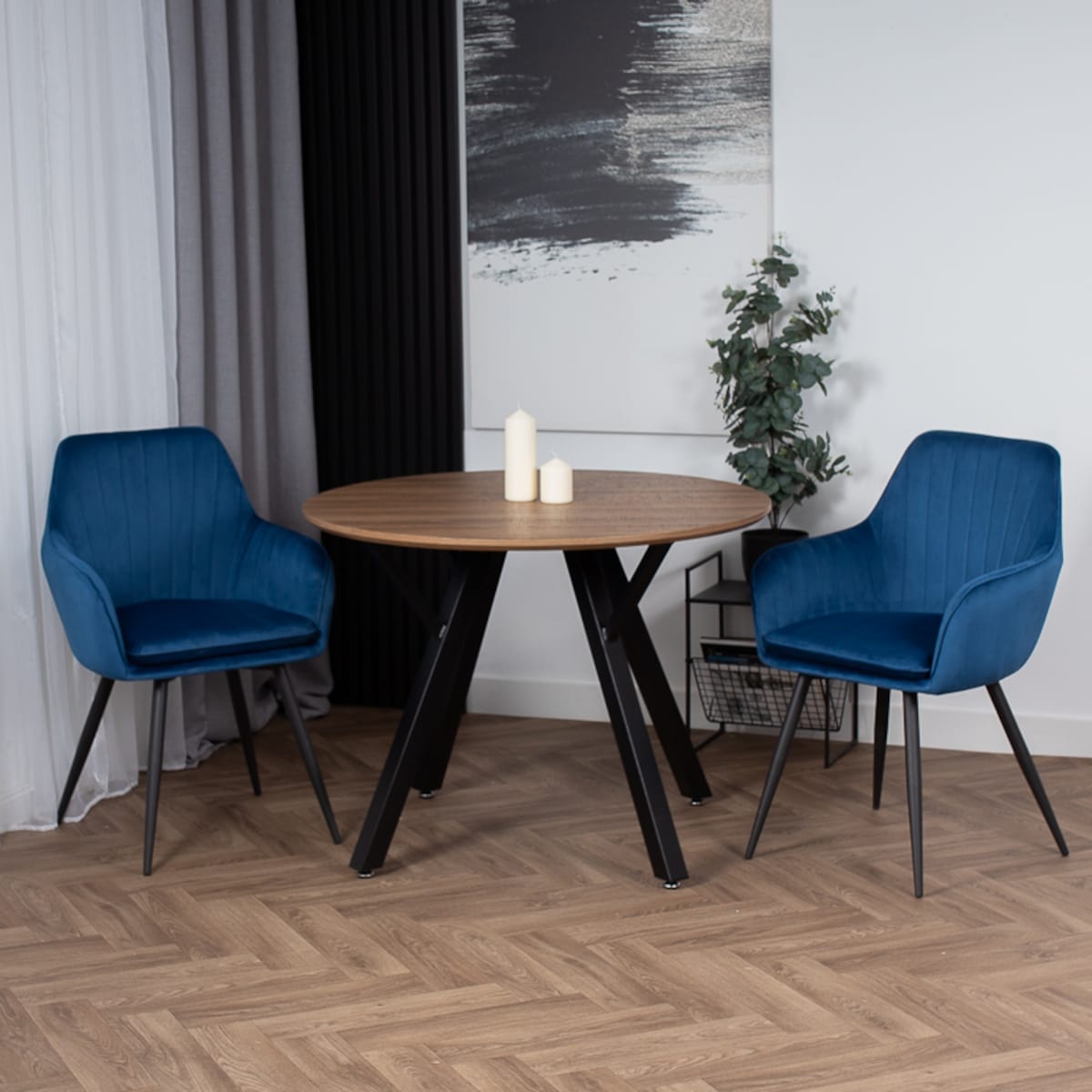 Krzesło tapicerowane welurowe granatowe do salonu jadalni
