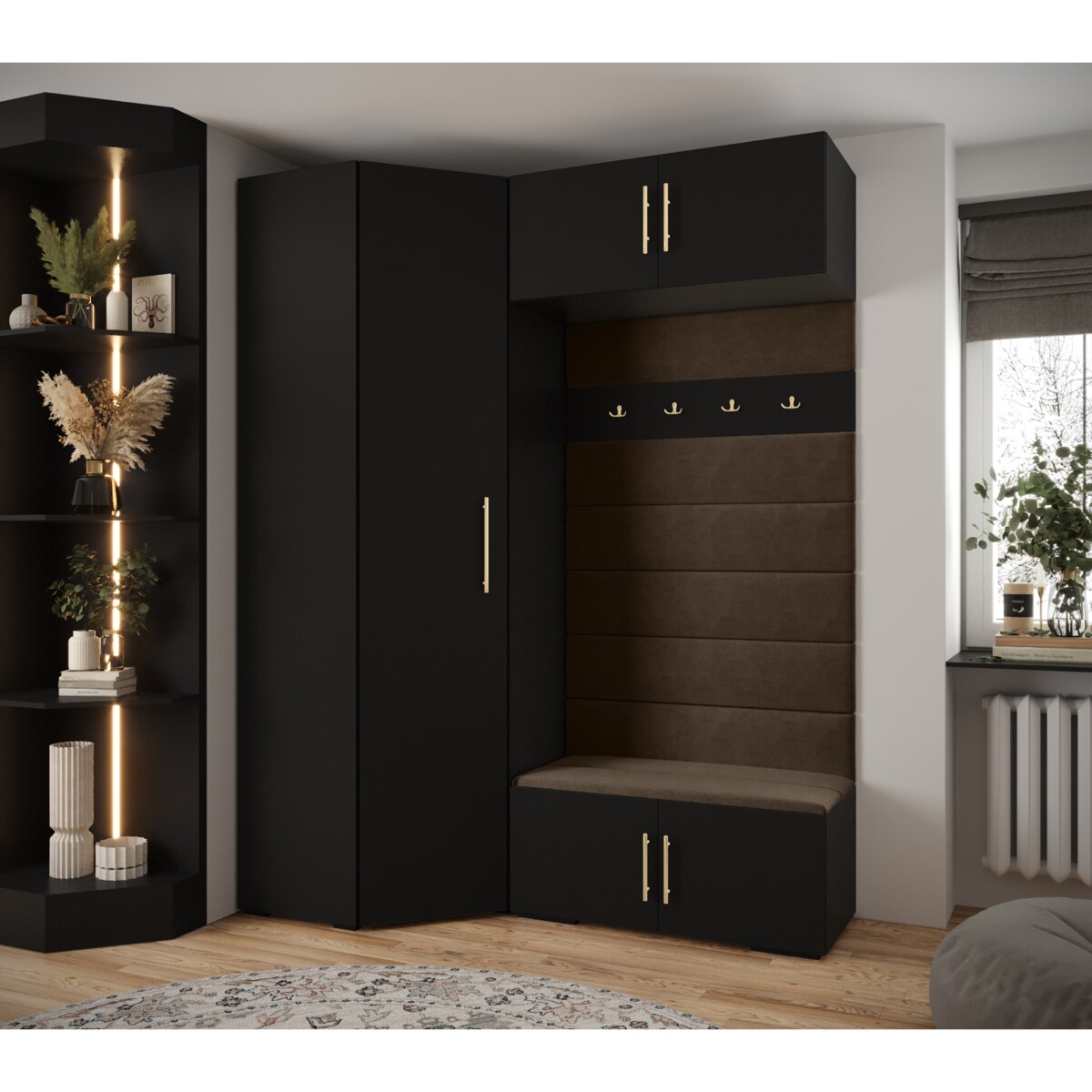 Garderoba do przedpokoju INOVA 3 Z21 czarny+złoty+manila04