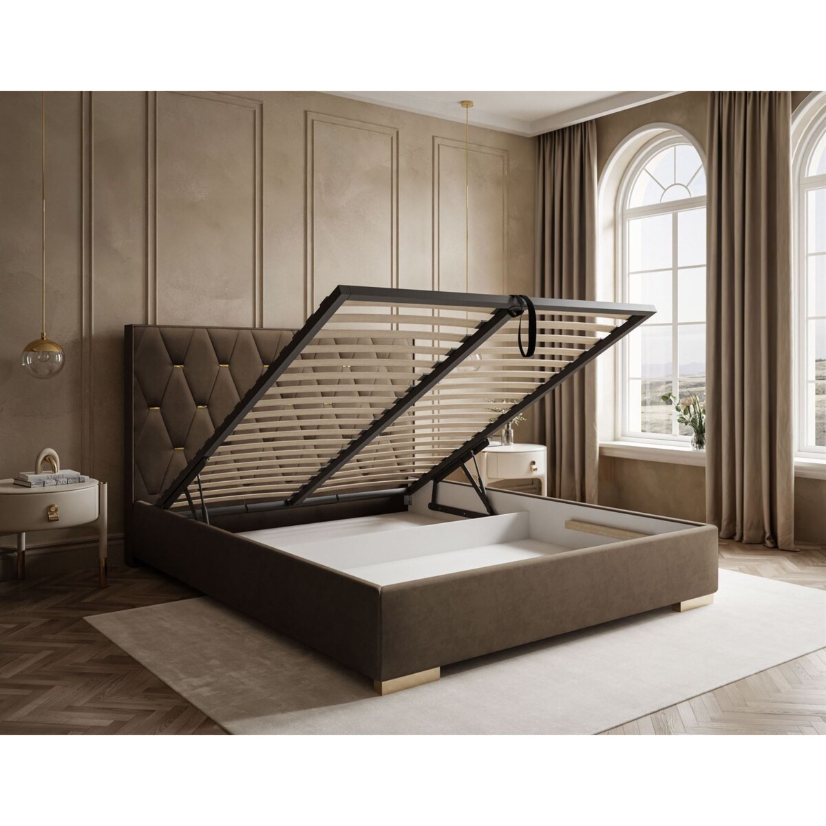 Łóżko tapicerowane IZOLDA z wysokim zagłówkiem, selaż 34, 160x200, Royal Velvet 196