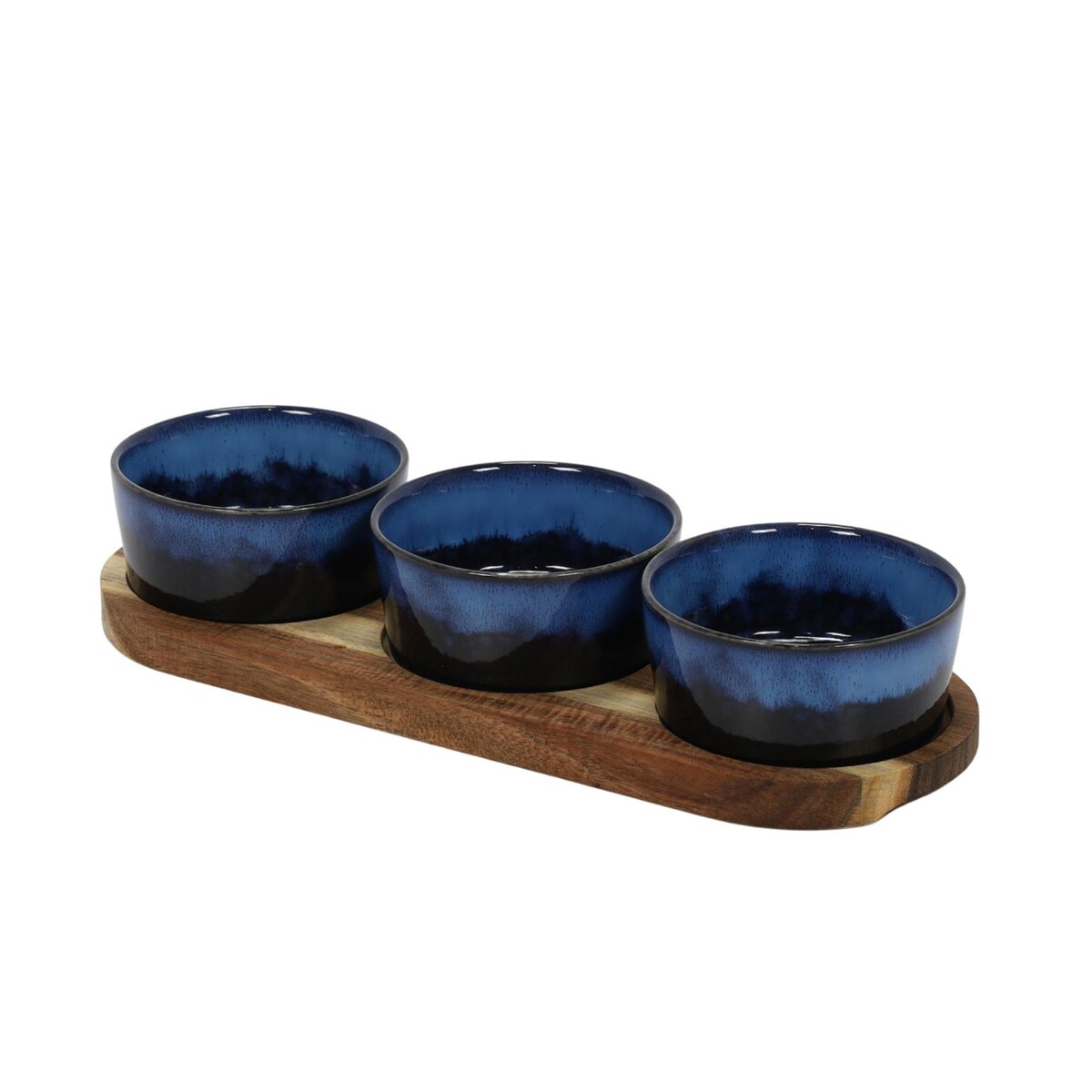 Taca na przekąski z miseczkami z kamionki, 29 x 10 cm