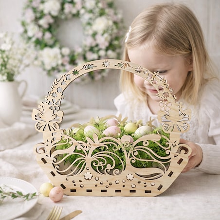 Drewniany koszyk wielkanocny HAPPY EASTER