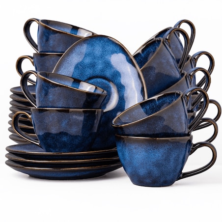 Serwis kawowy Uminami niebieski na 12 osób 24 szt. Nowoczesny Do zmywarki Komplet filiżanka i spodek