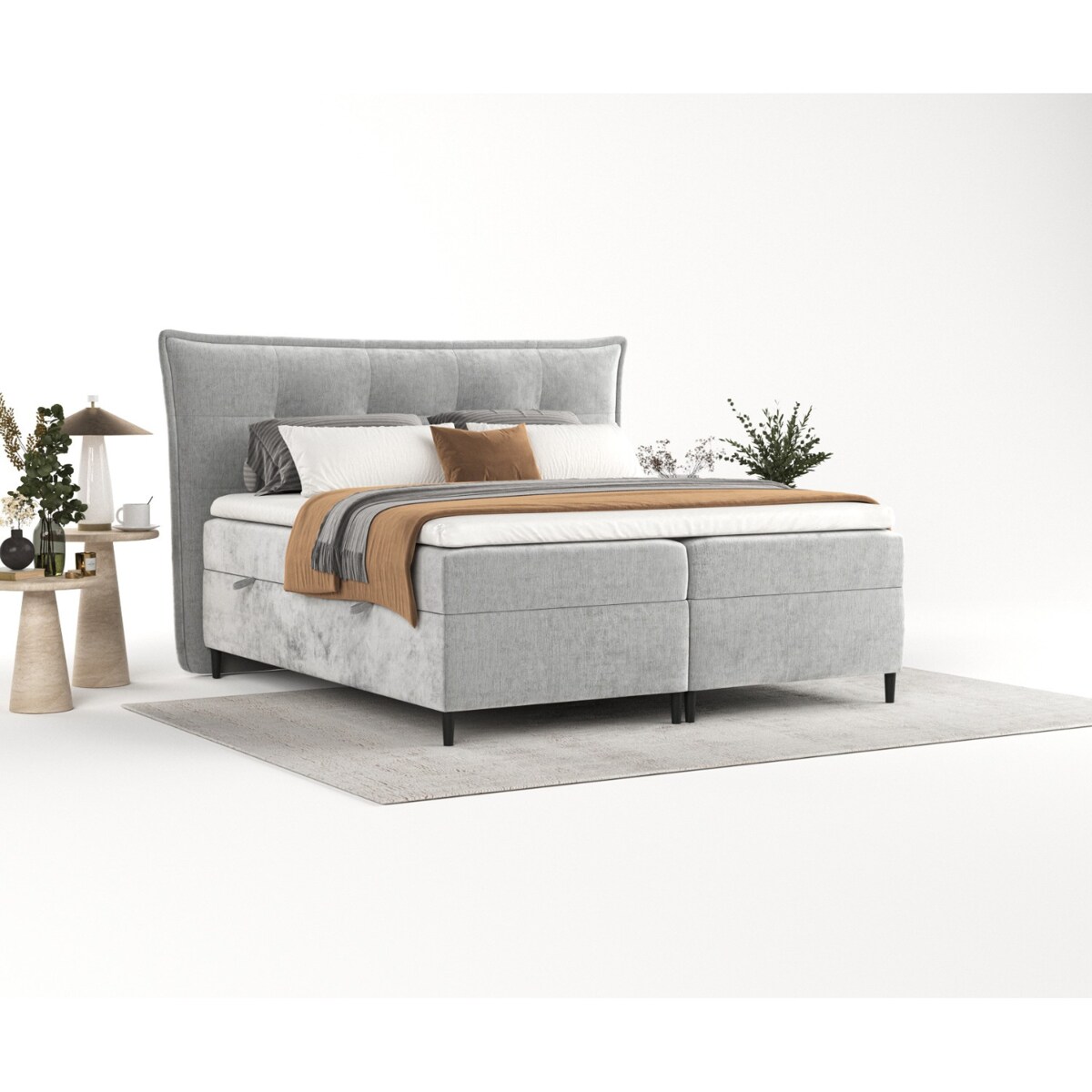 Łóżko kontynentalne LAS PALMAS 140x200 z pojemnikiem, Jasny Szary, tkanina Lotta 06