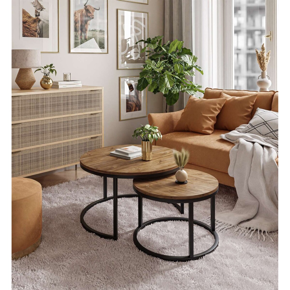 Okrągły stolik kawowy CIRI 2w1 czarny dąb stirling