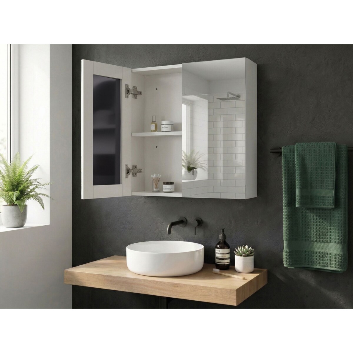 Szafka łazienkowa wisząca z lustrem NAVARRA 80 cm 70 cm Biały