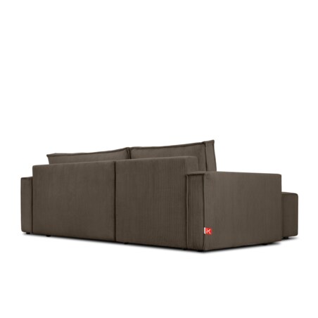KONSIMO NAPI Duża rozkładana, brązowa, sztruksowa sofa narożna, prawa/lewa