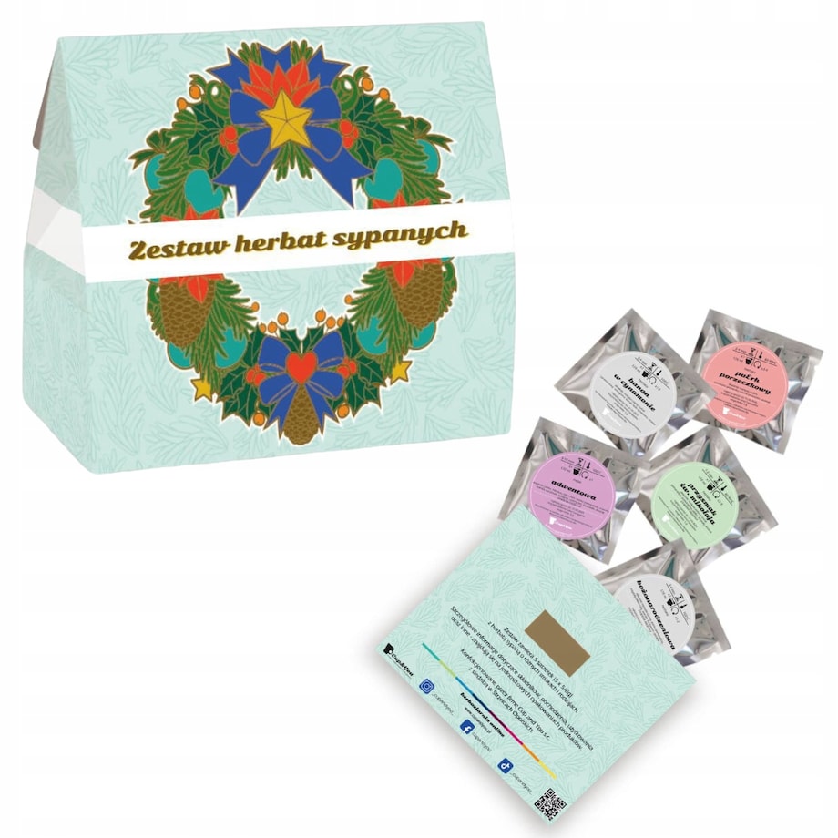 MAŁY ZESTAW PREZENTOWY MIX 5 RODZAJÓW HERBAT PREMIUM SYPANYCH PREZENT UPOMINEK POD CHOINKĘ NA ŚWIĘTA GWIAZDKĘ MIKOŁAJA BOŻE NARODZENIE DLA KOBIETY FACETA MĘŻCZYZNY