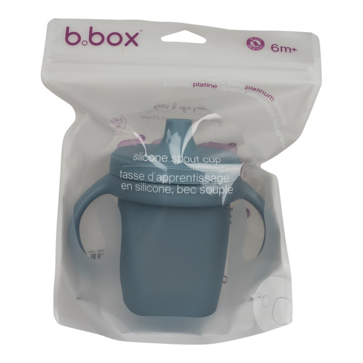 Kubek silikonowy z ustnikiem dla dzieci 6m+ do nauki samodzielnego picia błękitny b.box