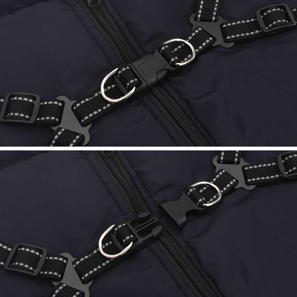 vidaXL Płaszcz dla psa z szelkami, wodoodporny, granatowy, L68