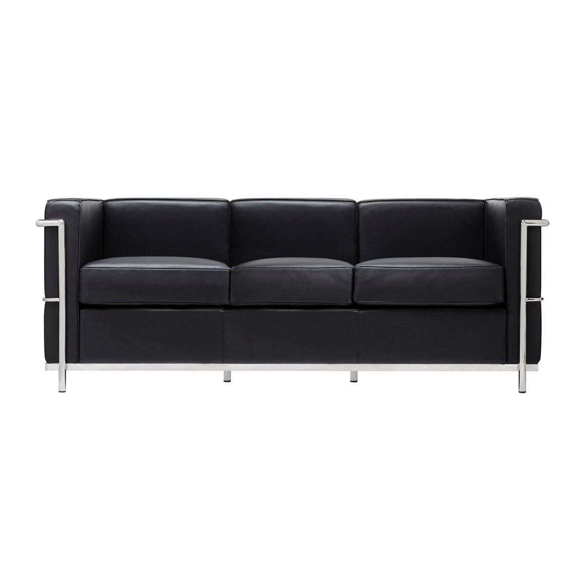 Sofa trzyosobowa SOFT LC2 czarna - włoska skóra naturalna, metal