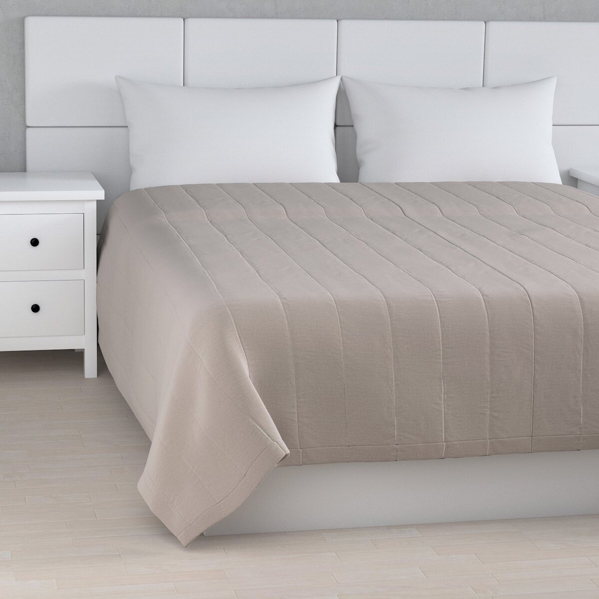 Narzuta pikowana w pasy 260x210 beżowy welwet