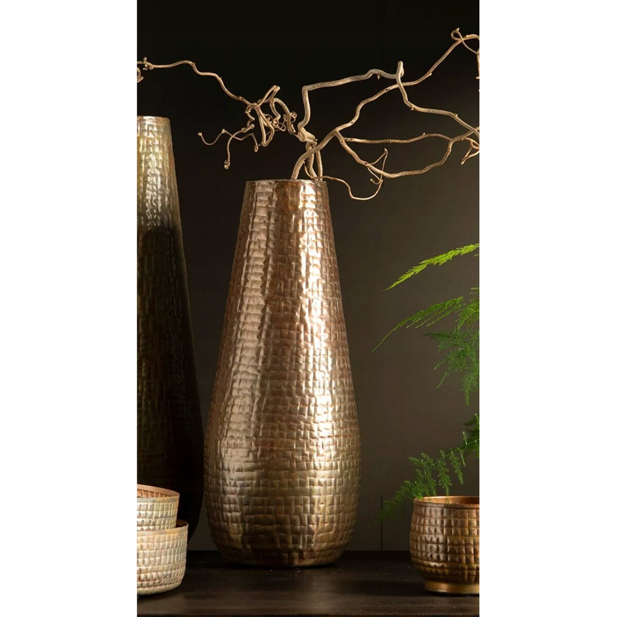 WAZON PODŁOGOWY WYSOKI DUŻY 56cm ZŁOTY NA GAŁĘZIE TRAWĘ DO SALONU DOMU