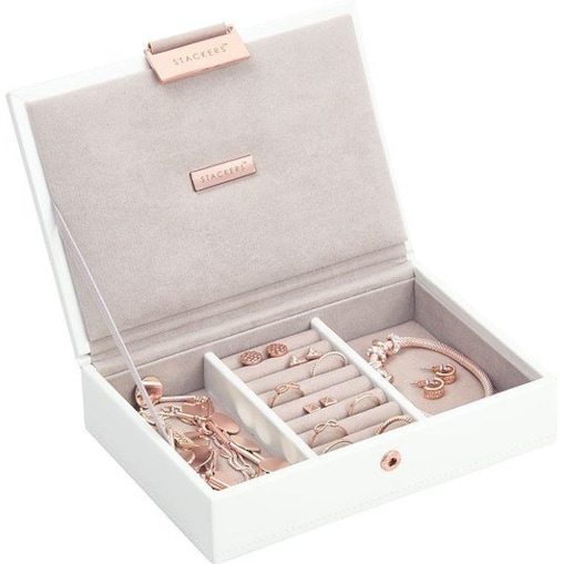 Szkatułka na biżuterię Stackers mini biało-beżowa z pokrywką miedziane zapięcie