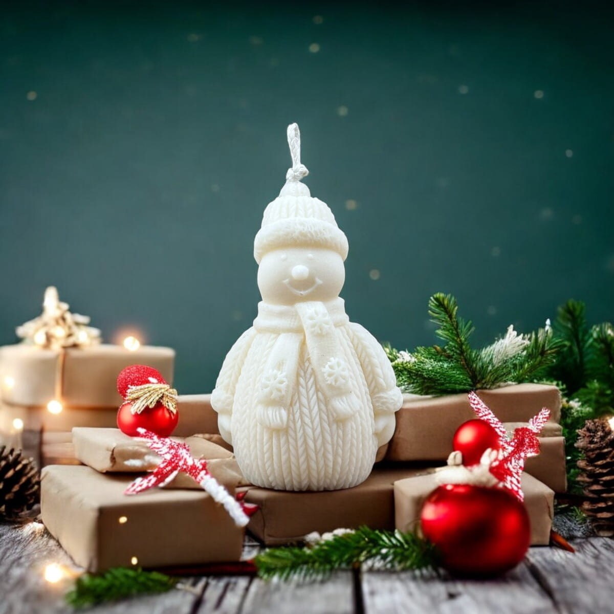 Świeca sojowa Bałwanek – ręcznie robiona świąteczna dekoracja