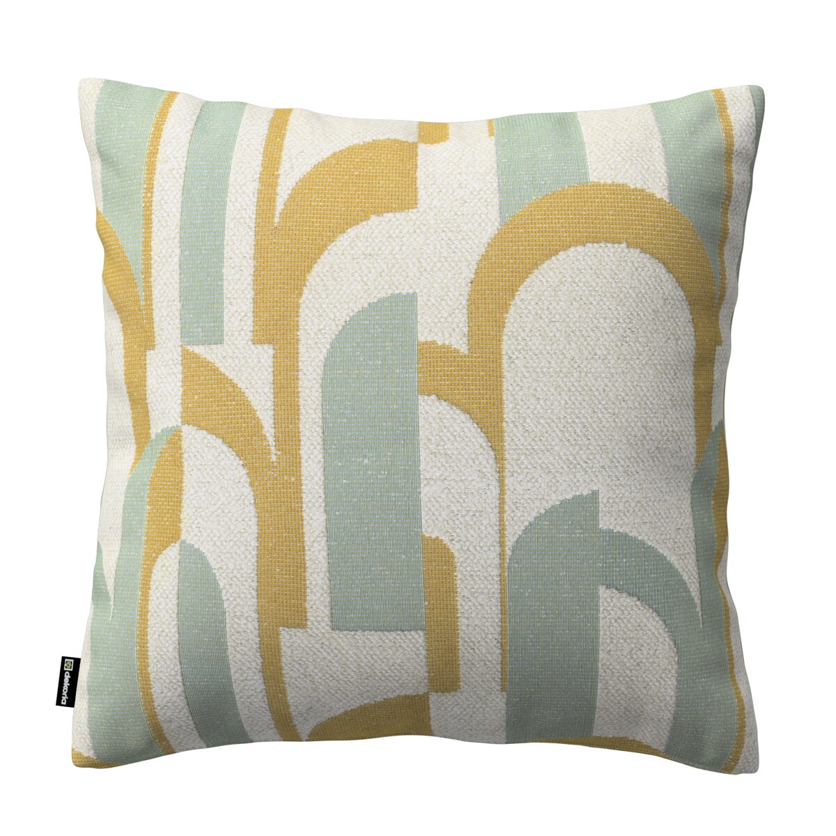 Poszewka Kinga na poduszkę 50x50 miętowo-żółte wzory na kremowym tle