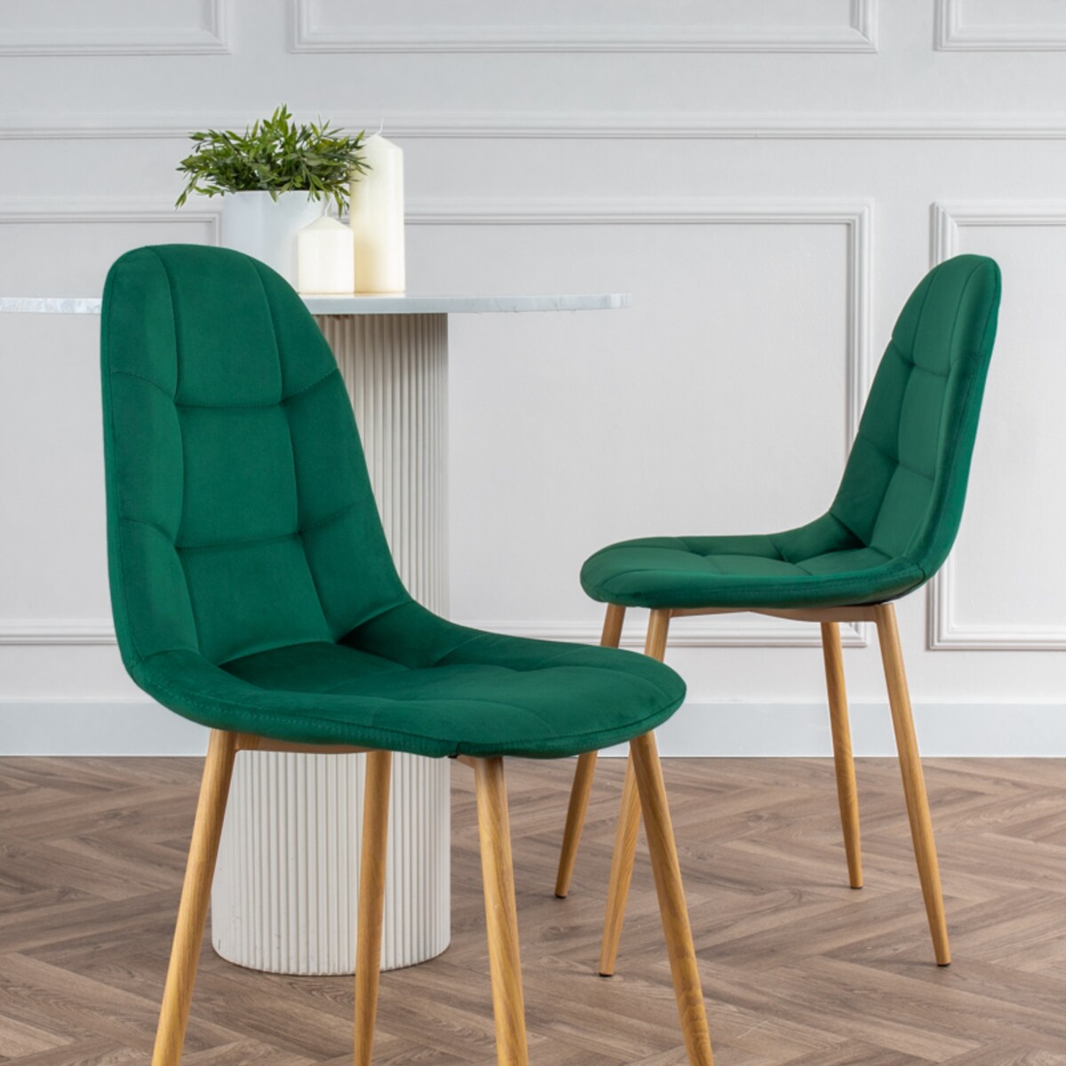 Krzesło tapicerowane do salonu jadalni welurowe pikowane nowoczesne zielone