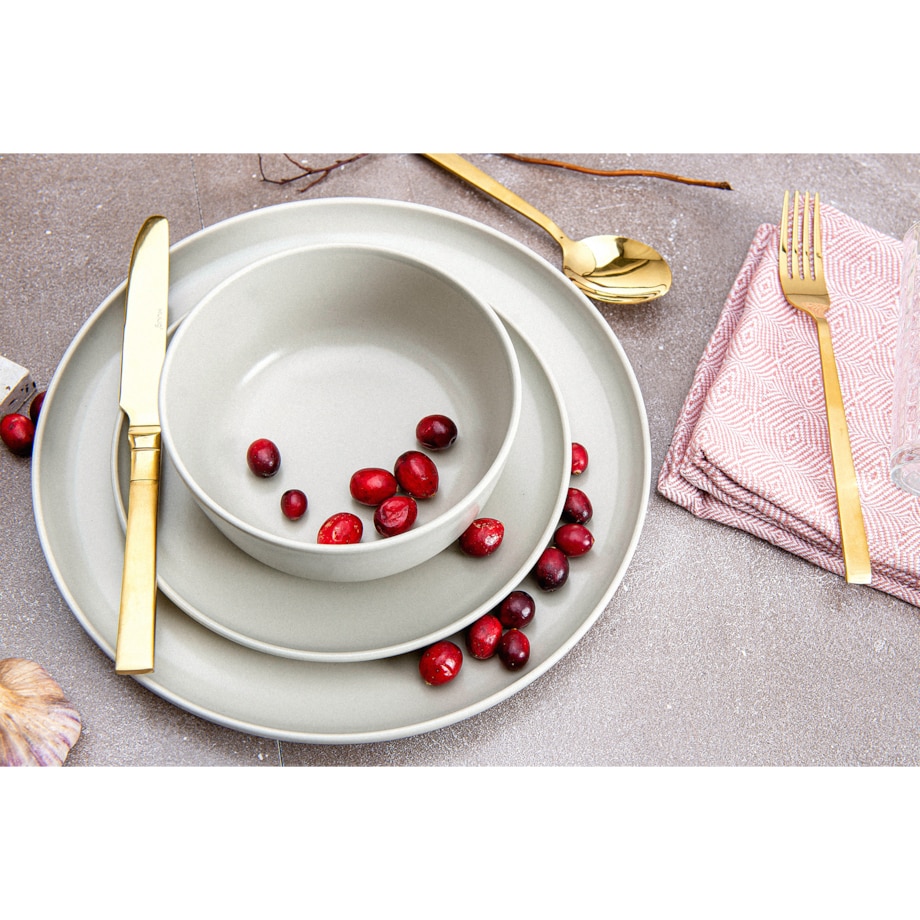 KONSIMO VICTO Nowoczesny zestaw obiadowy dla 6 osób w kolorze beżowym (18 elementów)