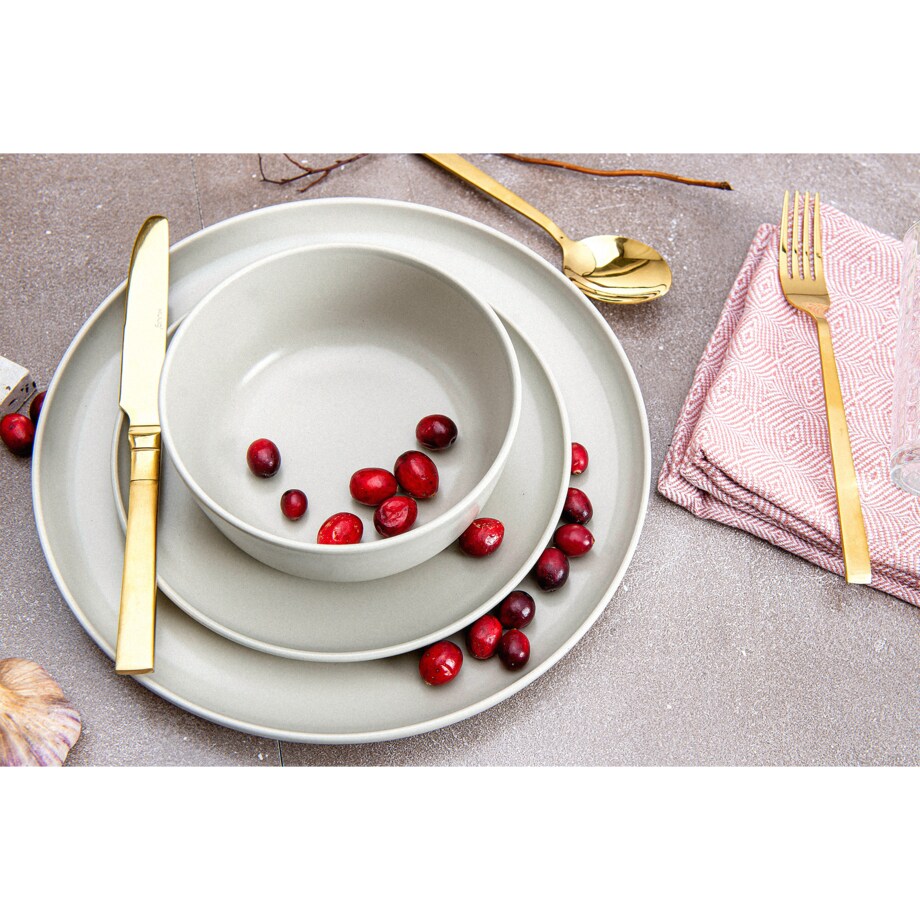 KONSIMO VICTO Nowoczesny zestaw obiadowy dla 6 osób w kolorze beżowym (18 elementów)