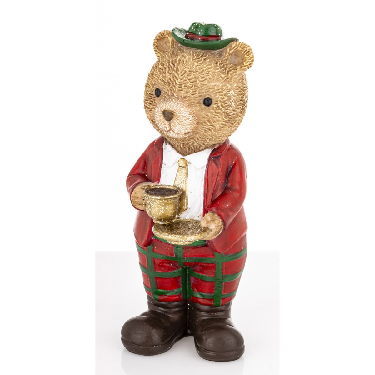 Figurka - Miś brązowy z filiżanką herbaty 12,5x6x5 cm